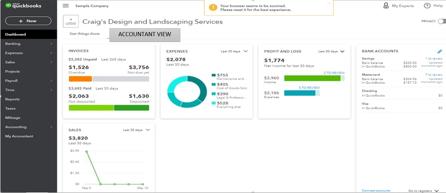 Quickbooks Accountant View Dashboard